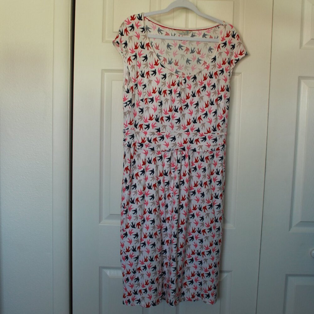 Boden Margot white multicolor bird dress size 12L